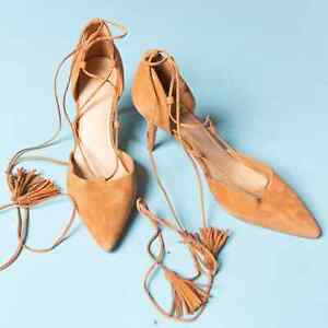 Marc Fisher Tamya Camel Tan Pointed Toe Lace Up Leg Pump Heels Size 10