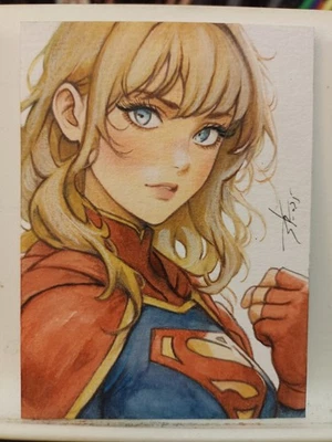 SUPERGIRL, SUERMAN,   STAR WARS ORIGINAL DRAWING PAINTING  SKETCH CARD ACEO 05 - Image 1 of 2