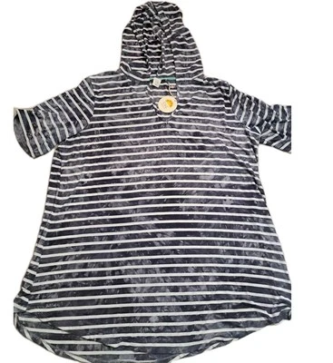 C&C California Womens Tunic Hoodie Plus 3X Navy White Stripe Marbled Coastal - Image 1 of 4
