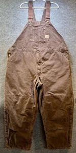 Carhartt Duck Bib Quilt Lined Overalls Double Knee 50 X 32 Brown R27 DKB - Picture 1 of 8