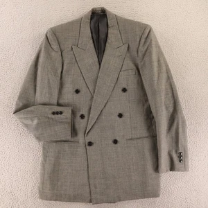 VTG Prince of Wales Jacket M MT Gray Check 100% Wool Hopsack Double Breasted 40L - Picture 1 of 18