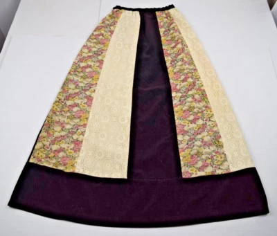 Vintage Maxi Skirt Fritzi California Size S/M 70s Black Velvet Lace Floral Panel - Image 1 of 4