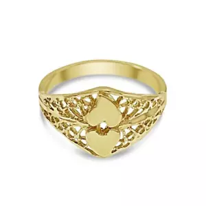 Double Heart Womens Ring Band 10k Yellow Gold - Picture 1 of 3