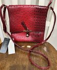 New With Tags Le Miel Vegan Leather Red Ostrich Texture Crossbody Bag Purse