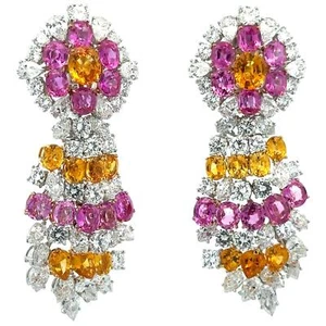 Magnificent Platinum Gold 41ctw GIA Sapphire Diamond Chandelier Dangle Earrings - Picture 1 of 9