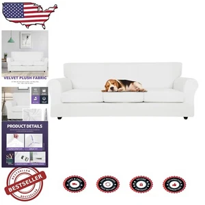 Oversized Velvet 4-Piece Sofa Cover 92"-115" - Stylish Pet-Friendly Protector - Picture 1 of 9