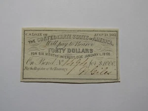 $40 1861 Confederate Bond Coupon Certificate Currency Bank Note Bill UNC - Picture 1 of 2