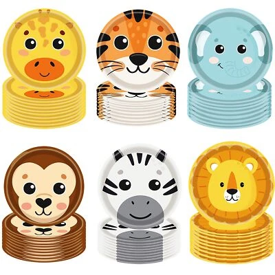 60 Piezas Selva Safari Fiesta Platos de Papel Selva Zoológico Animal Impresión Suministros de Fiesta... Foto 1 de 4