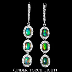 Sommer 925 Silber Ohrringe Oval Feuer Opal 6x4mm Natürlicher Edelstein - Bild 1 von 9
