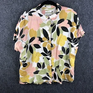Rachel Zoe L 100% Linen Colorful Tropical Button Up Pattern Blouse Floral - Picture 1 of 6