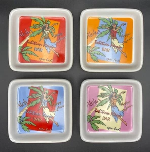 I Godinger Tiki Bar Happy Hour Hula Girl Man Cave Condiment Dishes Trays Set 4 - Picture 1 of 3