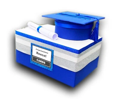 #Graduación #Caja de tarjetas de tapa, #graduación2025, personalizado, azul real, #regalo de grado Foto 1 de 4