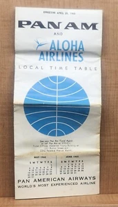 De colección 1965 Pan Am Aloha Airlines Sistema Horario Folleto Avión Horario - Imagen 1 de 3