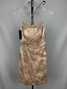 Carlos Miele Gathered Golden Floral Pattern Slip Dress Sz 2/34 - Picture 1 of 5
