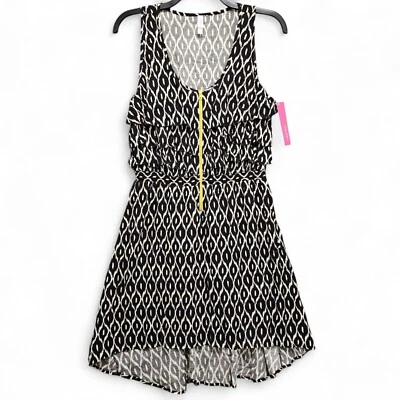 xhilaration Ruffle Dress Juniors XL Black Sleeveless Contrast Zip Front NEW - Image 1 of 4