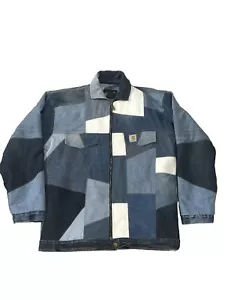 Chaqueta Carhartt Reelaborada Retazos Cremallera Única Utilidad Denim Azul Talla M L - Imagen 1 de 17