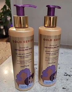 2 Bottles Pantene 7.6 Oz Gold Series Leave On Detangling Milk With Argan Oil New - Picture 1 of 4
