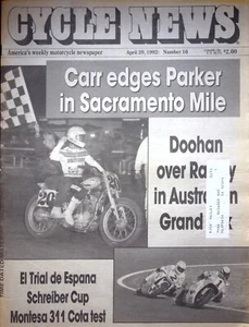CARR EDGES PARKER IN SACRAMENTO MILE - CYCLE NEWS, APRIL 29, 1992: NUMBER 16 - Picture 1 of 2