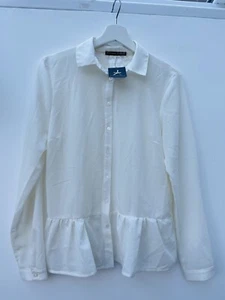 NEW Atmosphere Sz 12 cream Lace Back Blouse Button Shirt Long Sleeve Peplum Hem - Picture 1 of 6