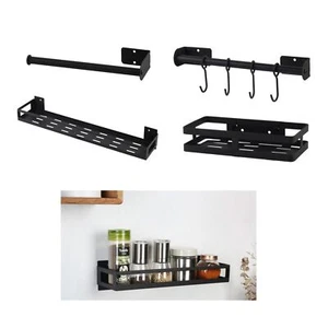 Estantes De Pared De Metal Negro Mate Con Soporte Para Ruedas Y Barra De Cocina - Imagen 1 de 16