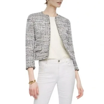 Ann Taylor Grid Fringe Tweed Blazer Jacket Blue Plaid Size 6 Petite Formal - Image 1 of 4