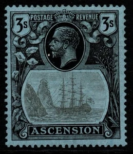 ASCENSION SG20c 1924 3/= GREY-BLACK & BLACK/BLUE WITH "CLEFT ROCK" MTD MINT - Picture 1 of 1