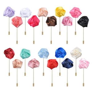 20Pcs Men's Lapel Pins Satin Flower Boutonniere Pin Rose Flower Brooch fro Suits - Picture 1 of 7