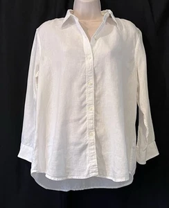 Chaps Linen 3/4 Sleeve Button Up Womens L White Lagenlook Boho Coastal Beachy - Picture 1 of 8