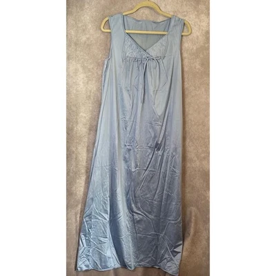 Vintage 80s Vanity Fair Nylon Sleeveless Gown w Embroidery Periwinkle Sz Medium - Image 1 of 4