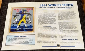 1941 NEW YORK YANKEES WORLD SERIES BASEBALL WILLABEE & WARD COOPERSTOWN PATCH - Bild 1 von 2