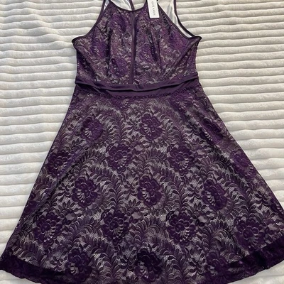 Vestido feminino Kate Kasin linhas roxas comprimento do joelho com fecho de zíper buraco na fechadura novo - Imagem 1 de 4