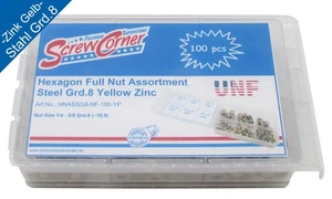 UNF Sechskantmuttern Sortiment Stahl Grd.8 Gelb verzinkt 100 Tlg. - Picture 1 of 4