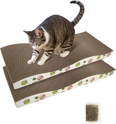 Cat Scratching Board, Corrugate Cat Scratcher for Indoor Cats with Catnip, Cat S - Image 1 of 4