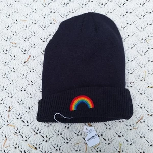 NEW Aviator Nation Beanie Rib Cuff Cap Hat Stretch Rainbow Logo California Blue - Picture 1 of 4