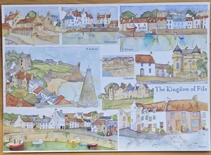 The Kingdom Of Fife Emma Ball arte acuarela postal regional área del condado - Imagen 1 de 1