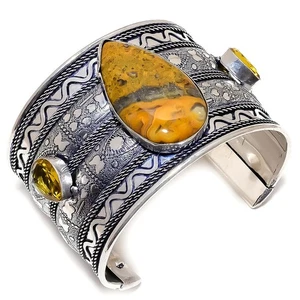 Abejorro Jaspe, citrino piedras preciosas 925 pulsera de brazalete de plata e... - Imagen 1 de 5