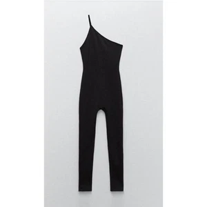 NWT Zara Black Long Fitted Catsuit Jumpsuit Asymmetrical One Shoulder Size Small - Picture 1 of 10