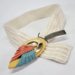 Linda Waldorf Couture Gürtel 32 34 36 38 OS Leder Schnalle Hüftweit Vintage Beige - Bild 1 von 11