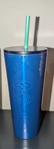 Blue Starbucks Metal Cup Tumbler With Straw 2021 - Afbeelding 1 van 9