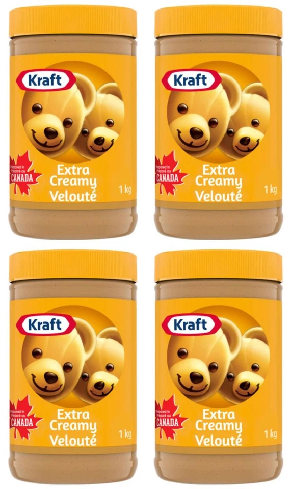 Kraft Extra Creamy Peanut Butter 4 Jars 1kg Each Canadian Made