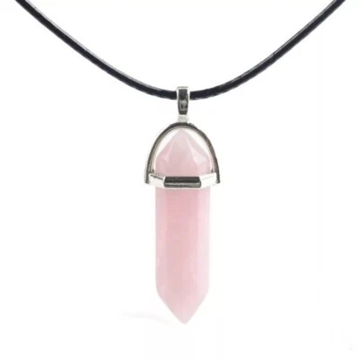 ZARD天然玫瑰石英修复水晶宝石脉轮魔杖吊坠项链 — 第 1/4 张图片