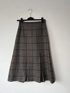 DAKS Wool Vintage Check Midi Skirt with Pleats Tartan Quiet Luxury Classic - Picture 1 of 6