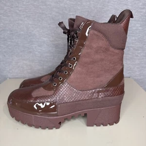 Cape Robbin Commander Brown Lace-Up Chunky Platform Combat Booties Moto Boots - Picture 1 of 9
