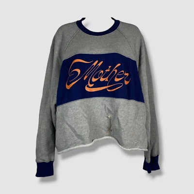 Mother Women's Gray Logo Crewneck The Boost Crop Slice Sweater Size L - Image 1 of 4