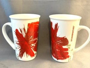 Starbucks Navidad Poinsettia Café-Latte Juego de 2 Tazas 2014 Par 12oz - Imagen 1 de 6