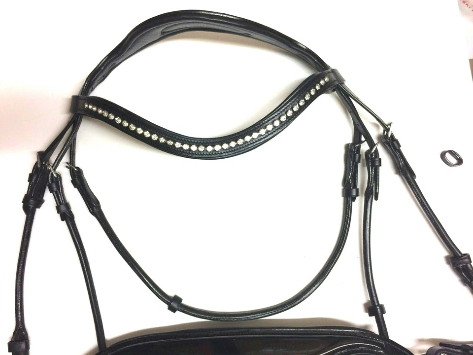 Trense Trensenzaum mit druckentlastendem Kopfstück Lackleder halb rund genäht - Bild 1 von 4