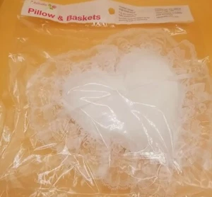 12" White Ruffled Lace Heart Shaped Pillow W/ Tie Wedding/Memorials/Casket - Picture 1 of 5