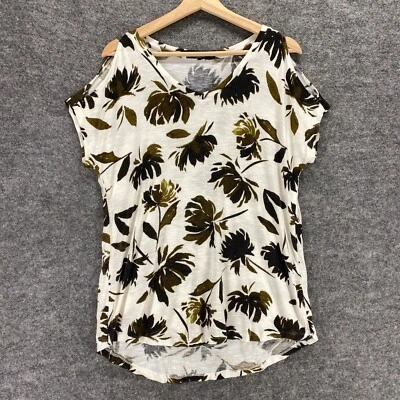 Camiseta Max Jeans Top Mujer S Pequeña Blanca Negra Floral Alta-Baja Manga Corta  Foto 1 de 4