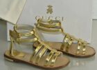  295 NEW in Box GUCCI Girls Sandals Strappy Gold Metallic Leather Flats Shoes 27