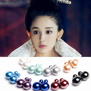 Fashionable Candy Color Double-sided Pearl Ear Stud Earrings Jewelry Gift Girl - Picture 1 of 14